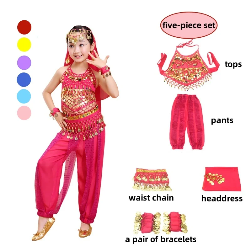 Children's Performance Costumes Belly Dance Stage Accessories Tianzhu girls Indian Dance Five-piece Set Waist Chain Coin Sequins
Children's Performance Costumes Belly Dance Stage Accessories Tianzhu girls Indian Dance Five-piece Set Waist Chain Coin Sequins