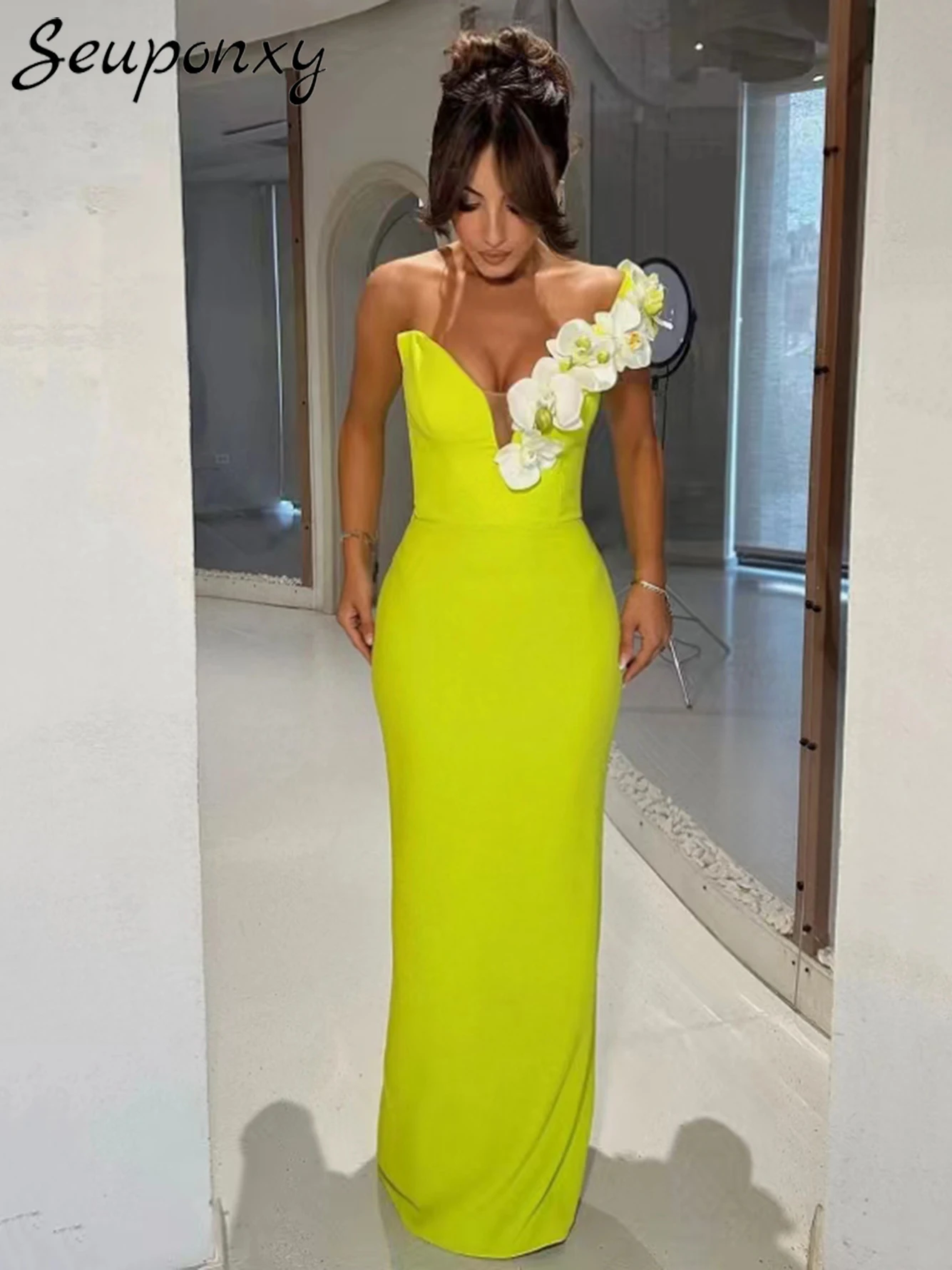 High Quality Women'S Green Sexy One Shoulder Sleeveless Backless 3D Flower Maxi Bandage Dress Elegant Club Party Dress Vestidos
High Quality Women'S Green Sexy One Shoulder Sleeveless Backless 3D Flower Maxi Bandage Dress Elegant Club Party Dress Vestidos