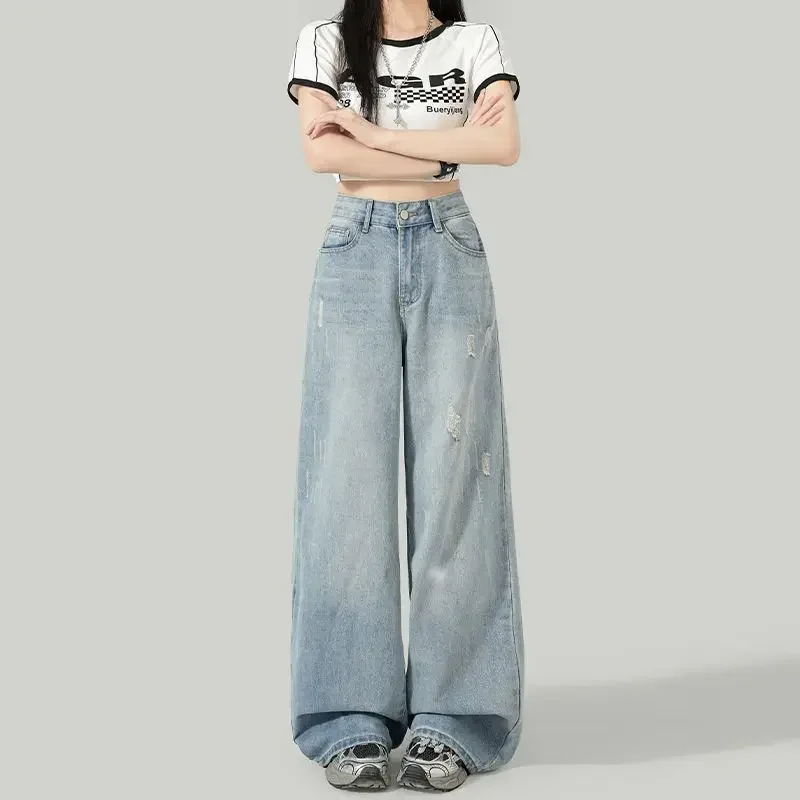 Women's High Waist Straight Leg Jeans Faded Washed Scratched Design Spring 2025 Loose Fit Slimming Effect Long Trousers
Women's High Waist Straight Leg Jeans Faded Washed Scratched Design Spring 2025 Loose Fit Slimming Effect Long Trousers
