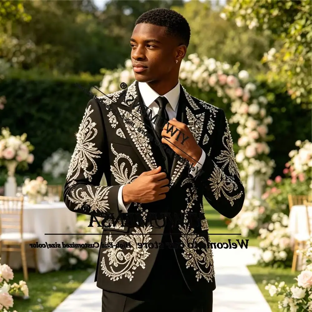 Luxury Diamond Beaded Suit Men For Wedding Single Breasted Prom Blazer Customized 3 Piece Sets Man Banquet Tuxedos Skinny Outfit
Luxury Diamond Beaded Suit Men For Wedding Single Breasted Prom Blazer Customized 3 Piece Sets Man Banquet Tuxedos Skinny Outfit