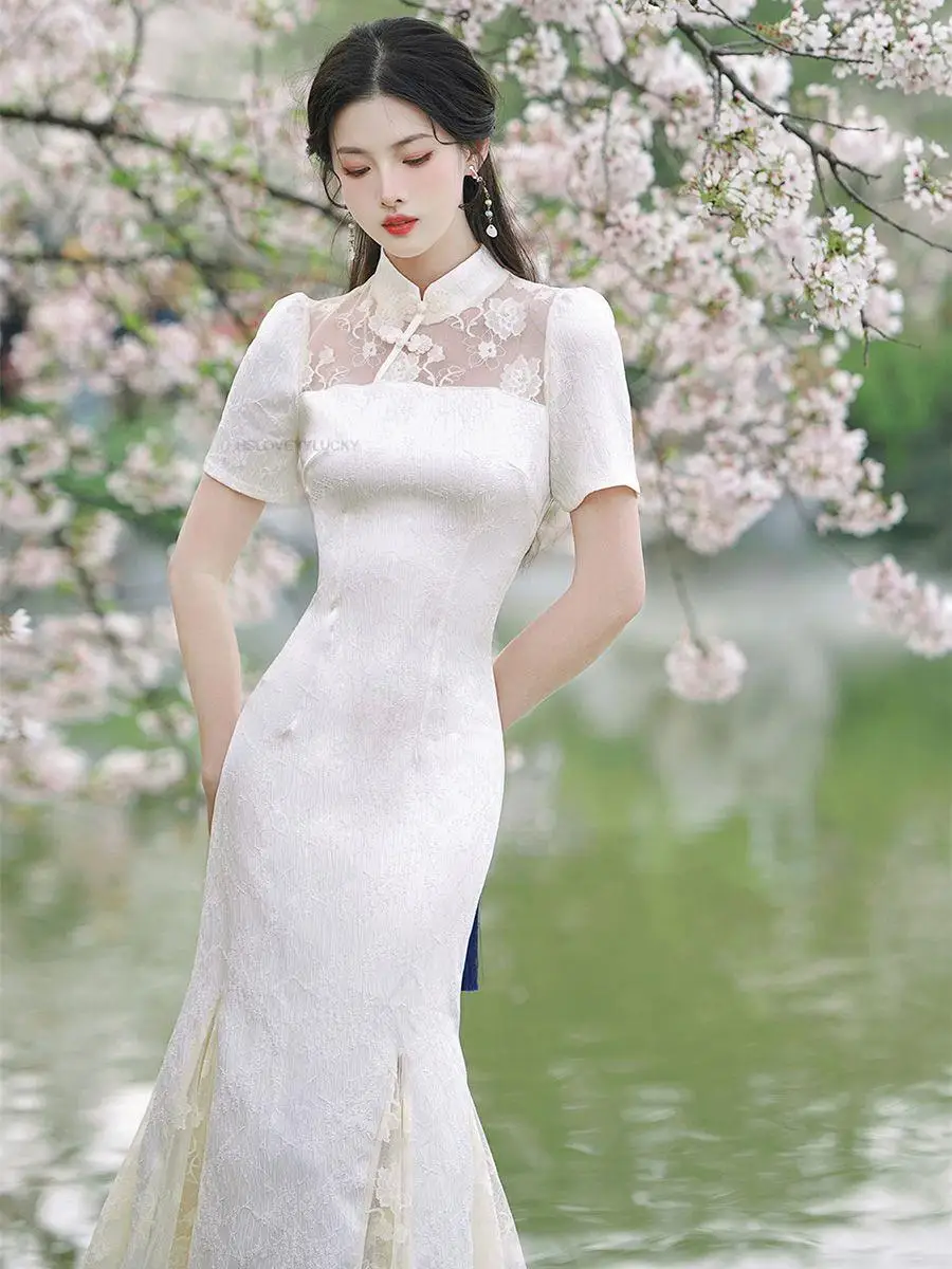 New Chinese Style Vintage Qipao Graceful Dress Elegant Lace Qipao Women Retro Style Slim Qipao Dress Sexy Cheongsam Vestidos
New Chinese Style Vintage Qipao Graceful Dress Elegant Lace Qipao Women Retro Style Slim Qipao Dress Sexy Cheongsam Vestidos