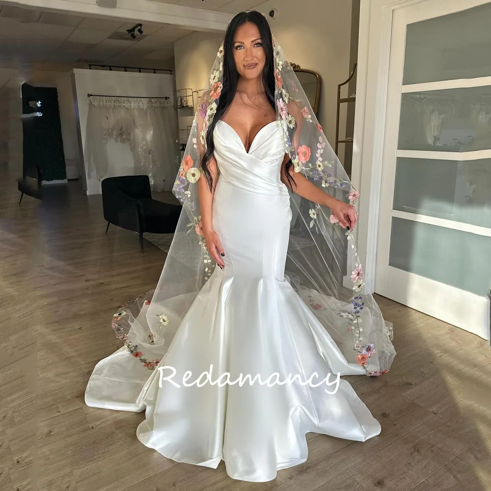 Redamancy Mermaid Satin Bride Wedding Gown Sweetheart Pleated Bridal Gowns Long Train Fishtail Formal Wedding Party Dresses 2024
Redamancy Mermaid Satin Bride Wedding Gown Sweetheart Pleated Bridal Gowns Long Train Fishtail Formal Wedding Party Dresses 2024
