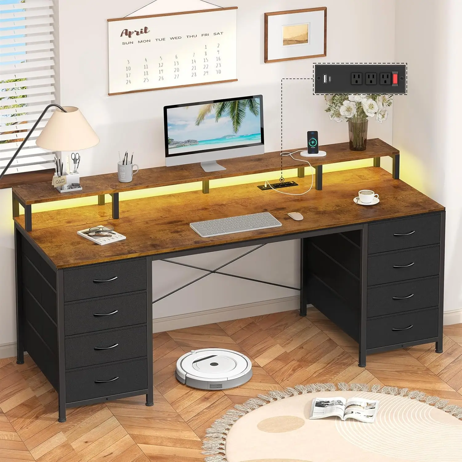 Игровой стол 60 дюймов с LED-подсветкой, розетками, подставкой для монитора и 8 тканевыми ящиками, цвет рустик-коричневый, на заказ
Игровой стол 60 дюймов с LED-подсветкой, розетками, подставкой для монитора и 8 тканевыми ящиками, цвет рустик-коричневый, на заказ
