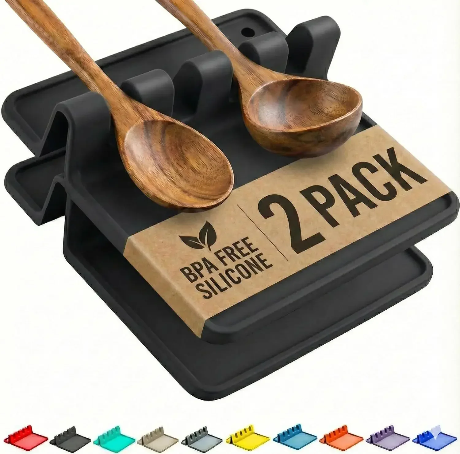 Cooler Kitchen Black Silicone Spoon Rack for Stove Top with Drip Pad (Pack of Two) - Heat Resistant, BPA Free Kitchen Counter Cutlery Rack and Spoon Rack - BBQ Cutlery Rack for Use
Cooler Kitchen Black Silicone Spoon Rack for Stove Top with Drip Pad (Pack of Two) - Heat Resistant, BPA Free Kitchen Counter Cutlery Rack and Spoon Rack - BBQ Cutlery Rack for Use