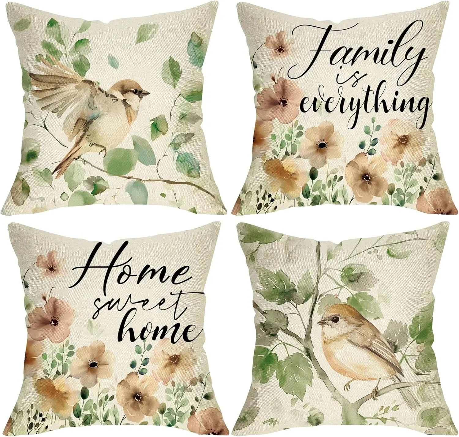 4Pcs Watercolor Bird Throw Pillow Covers, Floral and "Family is Everything" Quote Cushion Cases for Sofa Living Room Bedroom
4Pcs Watercolor Bird Throw Pillow Covers, Floral and "Family is Everything" Quote Cushion Cases for Sofa Living Room Bedroom