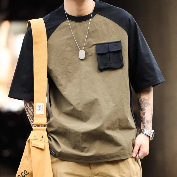 High Street Retro Pocket Contrasting Color Raglan Sleeve Short-sleeved Round Neck T-shirt Men's Versatile Half-sleeved Top
High Street Retro Pocket Contrasting Color Raglan Sleeve Short-sleeved Round Neck T-shirt Men's Versatile Half-sleeved Top