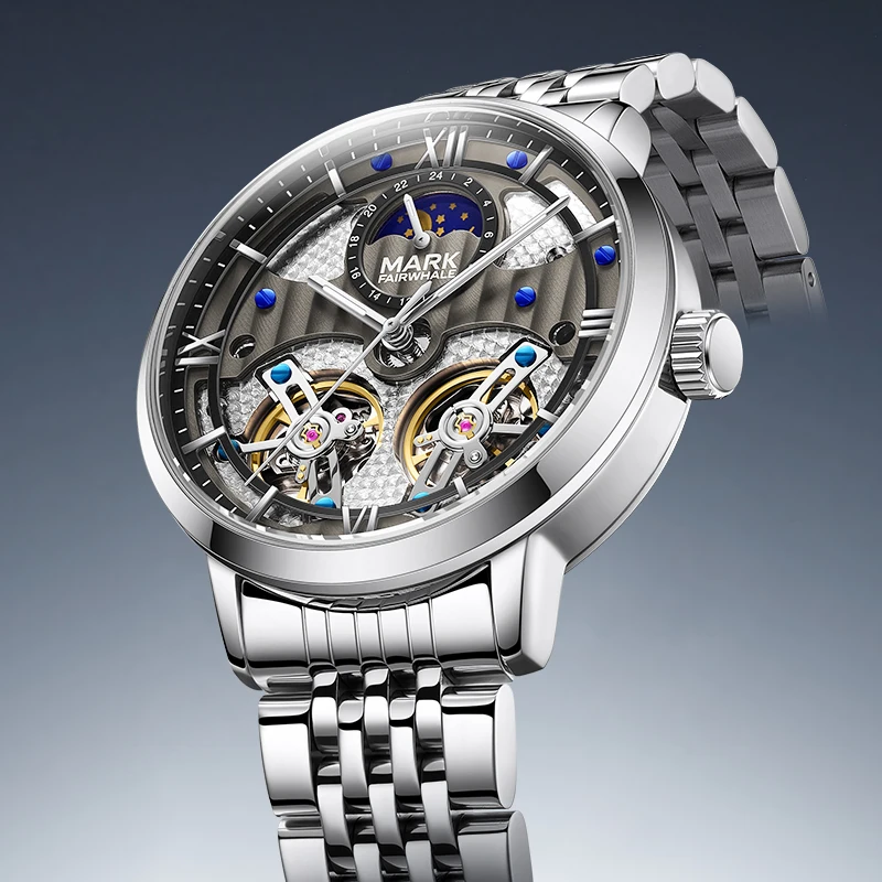 Mark Fairwhale 2025 New Double Tourbillon Men Automatic Watches Men Mechanical Skeleton Waterproof Stainless Steel Watches
Mark Fairwhale 2025 New Double Tourbillon Men Automatic Watches Men Mechanical Skeleton Waterproof Stainless Steel Watches