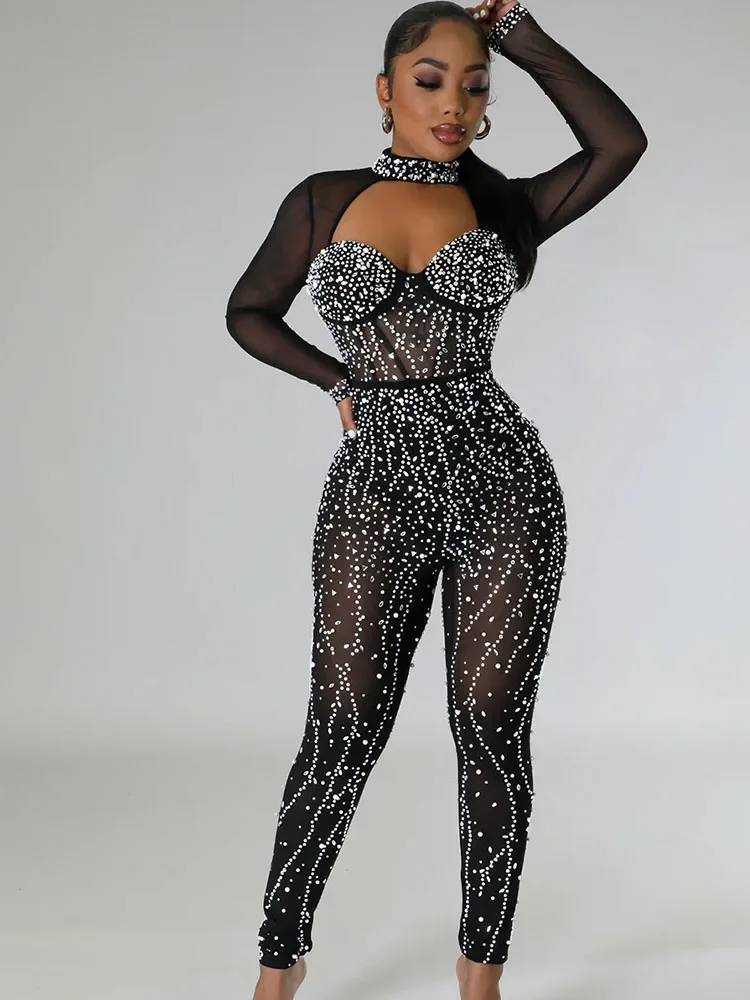 Sexy Black Sparkly Diamond Hollowo Out Jumpsuit Women Long Sleeve Mesh Sheer Patchwork One Pieces Rompers Elegant Party Overalls
Sexy Black Sparkly Diamond Hollowo Out Jumpsuit Women Long Sleeve Mesh Sheer Patchwork One Pieces Rompers Elegant Party Overalls