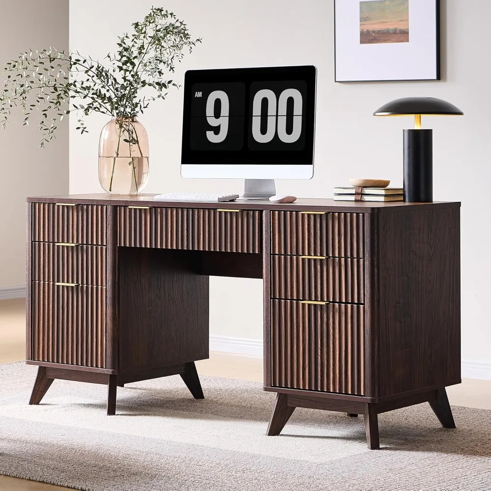 60'' Fluted Executive Desk with Drawers, Modern Home Office Computer Desk with Charging Station, Keyboard Tray.
60'' Fluted Executive Desk with Drawers, Modern Home Office Computer Desk with Charging Station, Keyboard Tray.