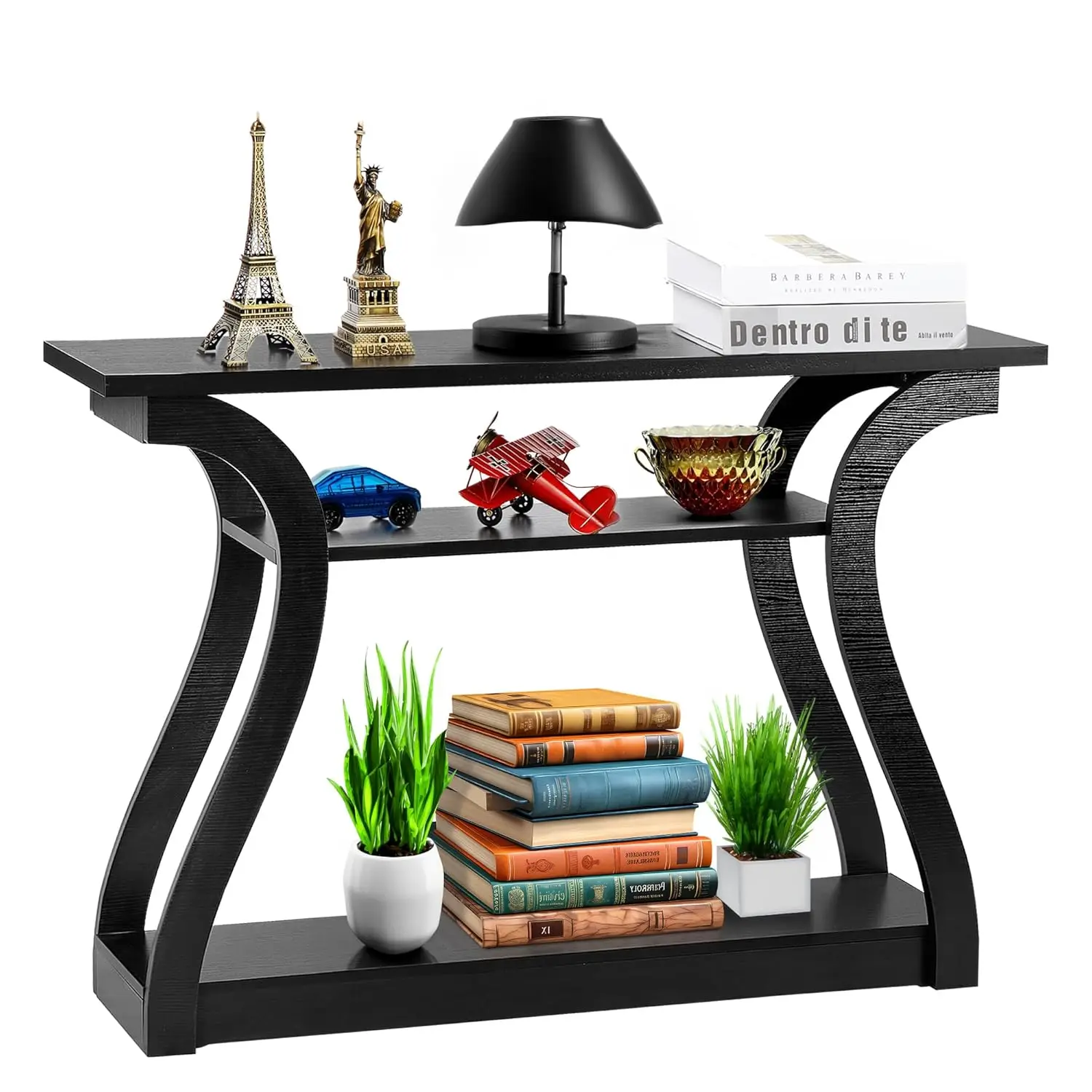 Wood Console Table 3 Tier Narrow Entryway Table with Curved Frame and 2 Open Storage Shelves Accent Sofa Table for Hallway Livin
Wood Console Table 3 Tier Narrow Entryway Table with Curved Frame and 2 Open Storage Shelves Accent Sofa Table for Hallway Livin