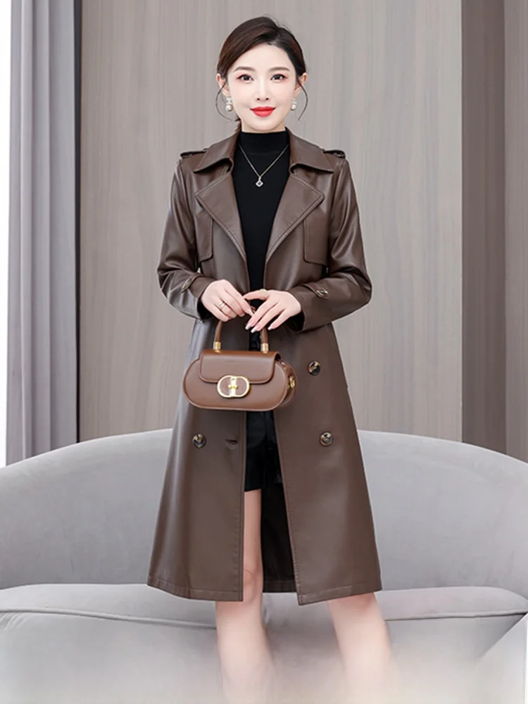 Spring Autumn 2025 Women's Slim Fit Medium Length Leather Jacket Korean Style Woolen Belted Windbreaker Coat Long Sleeve
Spring Autumn 2025 Women's Slim Fit Medium Length Leather Jacket Korean Style Woolen Belted Windbreaker Coat Long Sleeve