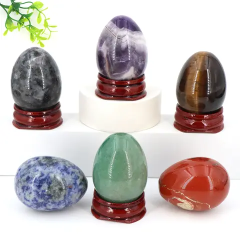 30x40mm Natural Crystal Egg Shape Stone Mini Polished Amethyst Opalite Chakra Gemstone Yoni Egg Decorative Art for Easter Gifts