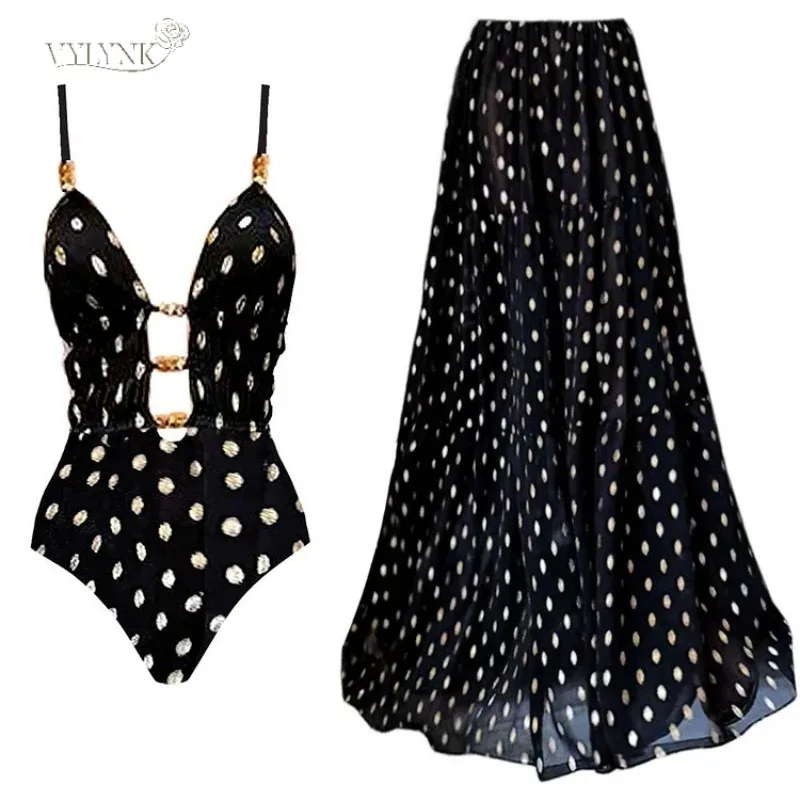 2025 Women Swimsuit with Skirt Deep V Swimwear Retro Polka Dot Print One-Piece Bathing Suit Set for Vacation Monokini Beachwear
2025 Women Swimsuit with Skirt Deep V Swimwear Retro Polka Dot Print One-Piece Bathing Suit Set for Vacation Monokini Beachwear