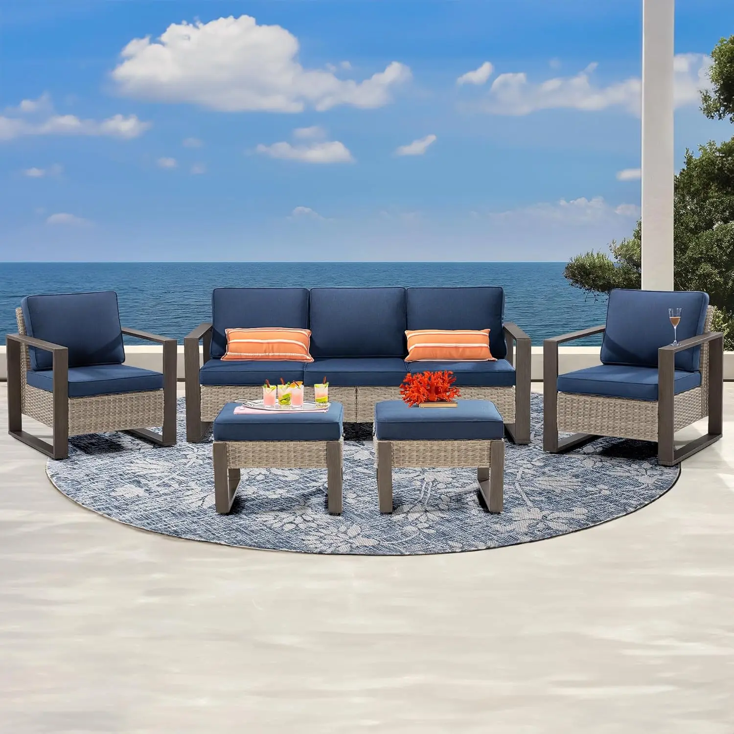 Wicker Patio Furniture 5 Pieces Set All Weather Outdoor Furniture Set Contains A Sofa, 2 Rattan Chairs and 2 Ottomans for Deck
Wicker Patio Furniture 5 Pieces Set All Weather Outdoor Furniture Set Contains A Sofa, 2 Rattan Chairs and 2 Ottomans for Deck