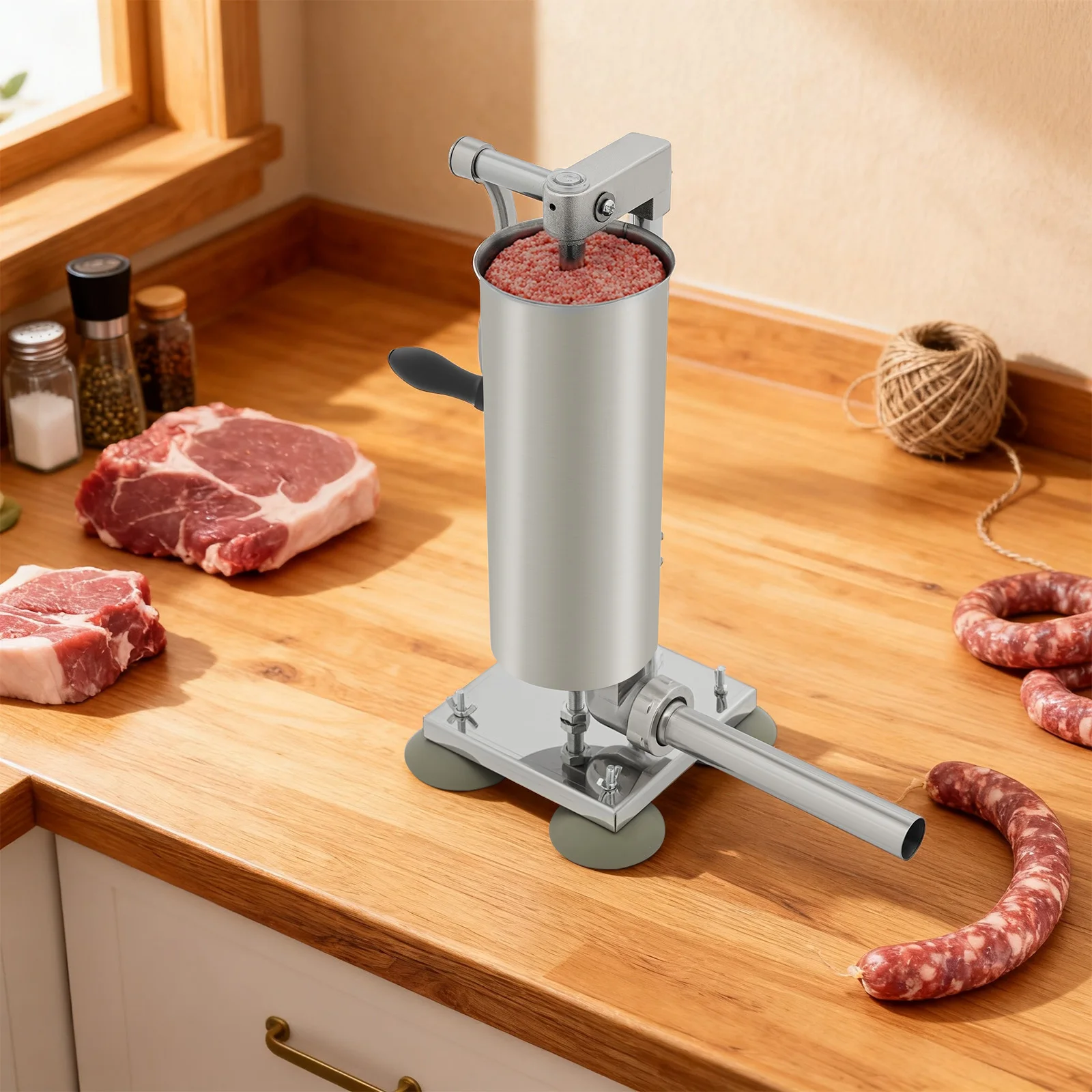 Manual Sausage Stuffer, Vertical Stainless Steel Sausage Make Machine, Sausage Filling Machine, Sausage Maker Meat Stuffing Tools, suitable for Commercial and Household Use (6Lbs Suction Cup Type)
Manual Sausage Stuffer, Vertical Stainless Steel Sausage Make Machine, Sausage Filling Machine, Sausage Maker Meat Stuffing Tools, suitable for Commercial and Household Use (6Lbs Suction Cup Type)