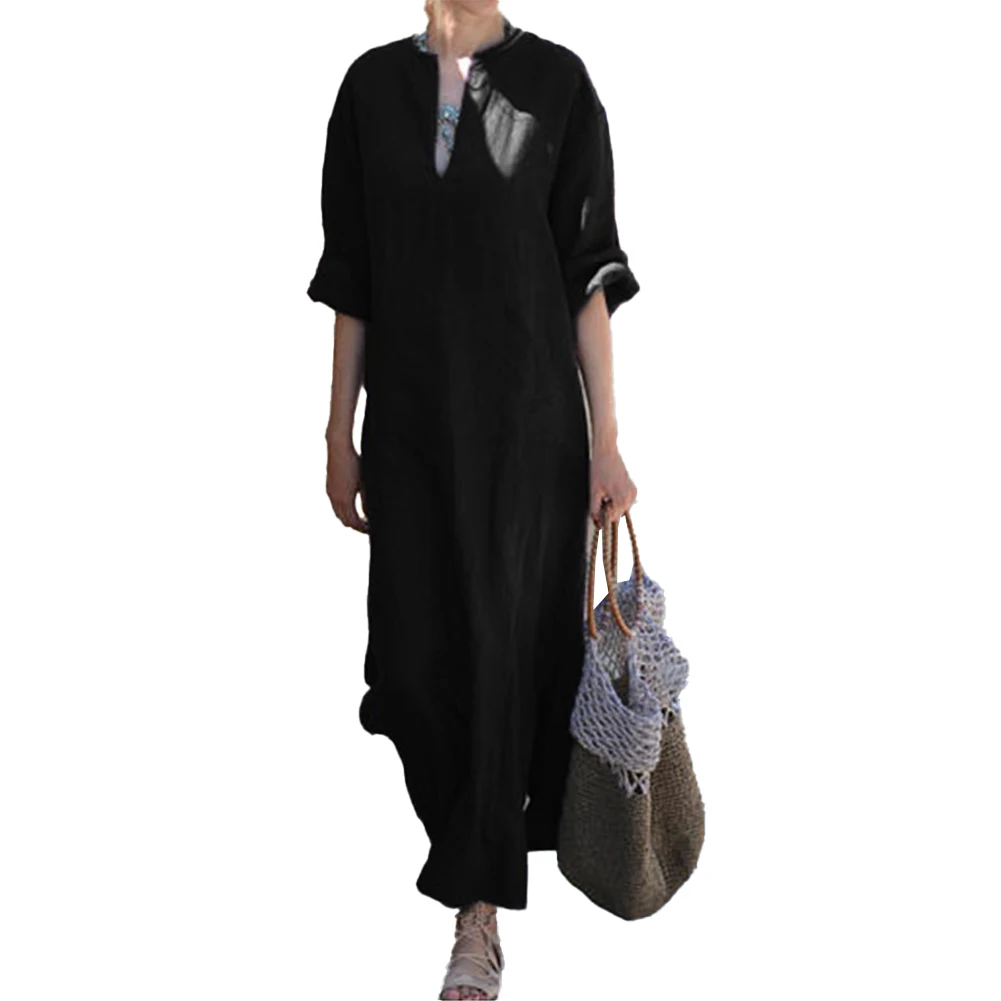 For Women Dress Casual Cotton Linen Kaftan Dress Ladies Pocket Non Strech Solid Color V Neck Vacation High Quality
For Women Dress Casual Cotton Linen Kaftan Dress Ladies Pocket Non Strech Solid Color V Neck Vacation High Quality