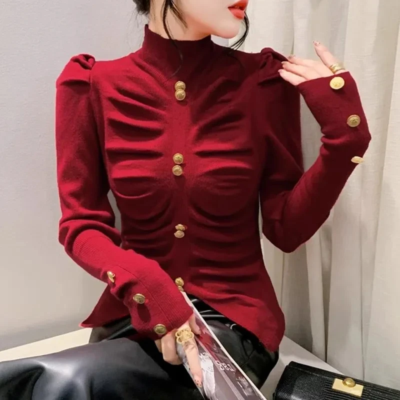 Solid Sweaters for Women Fashion Pullover Long-sleeved Off-the-shoulder Single Breasted Pleated Short Bottoming Top Female
Solid Sweaters for Women Fashion Pullover Long-sleeved Off-the-shoulder Single Breasted Pleated Short Bottoming Top Female