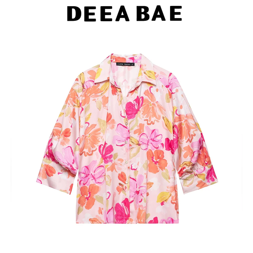 DEEABAE European and American style 2026 summer new women's casual bubble sleeves flower printed silk satin texture shirt
DEEABAE European and American style 2026 summer new women's casual bubble sleeves flower printed silk satin texture shirt