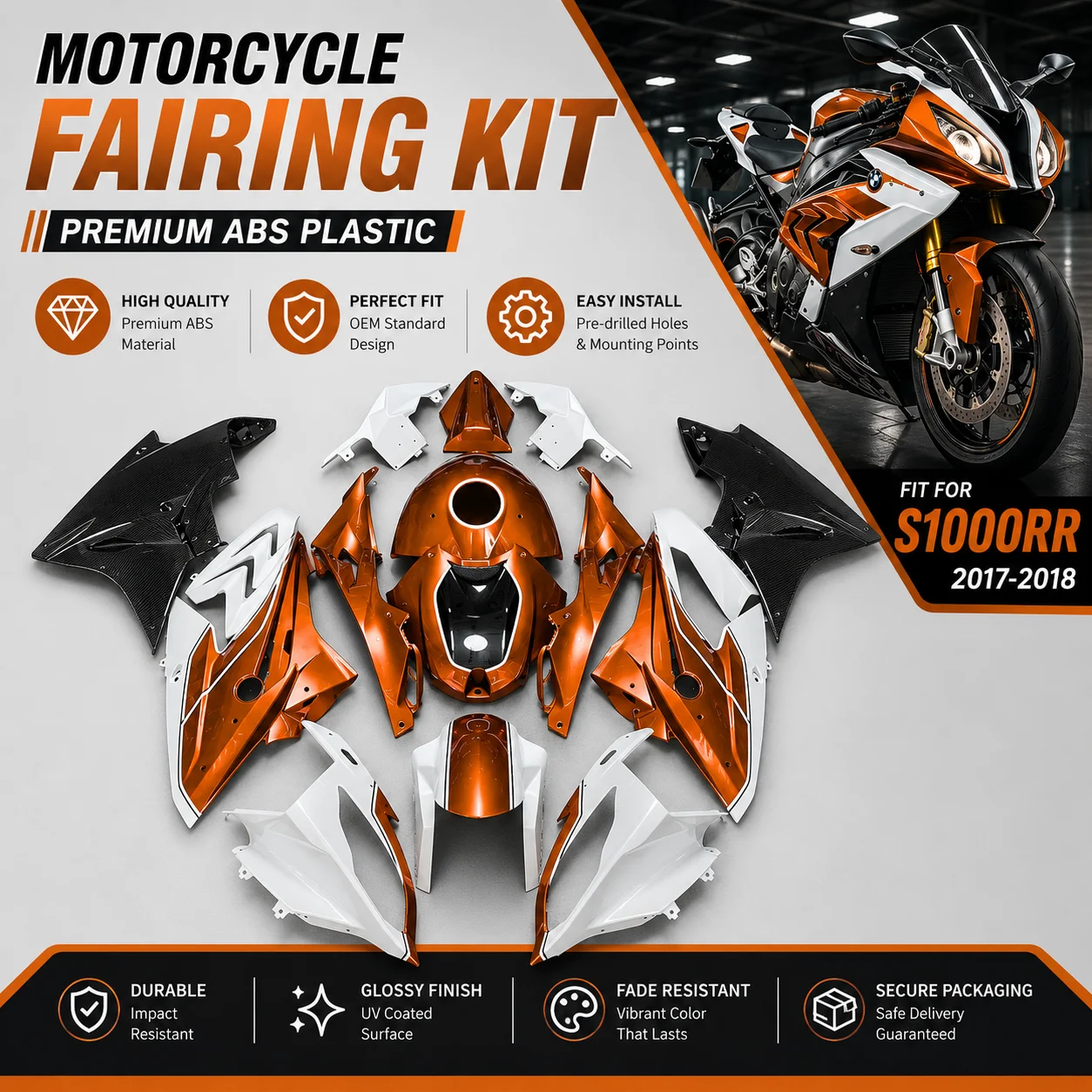 Premium ABS Fairings for BMW S1000RR 2017 2018 S1000 RR Track Style Custom Build Motorcycle Bodywork Kit OEM Fit
Premium ABS Fairings for BMW S1000RR 2017 2018 S1000 RR Track Style Custom Build Motorcycle Bodywork Kit OEM Fit