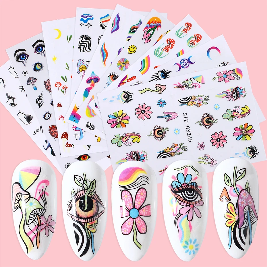 9pcs Evil Eye Flower Nail Sticker Mushroom Star Moon Adhesive Stickers for Nails Smile Face Nail Art Decoration Colorful Design
9pcs Evil Eye Flower Nail Sticker Mushroom Star Moon Adhesive Stickers for Nails Smile Face Nail Art Decoration Colorful Design