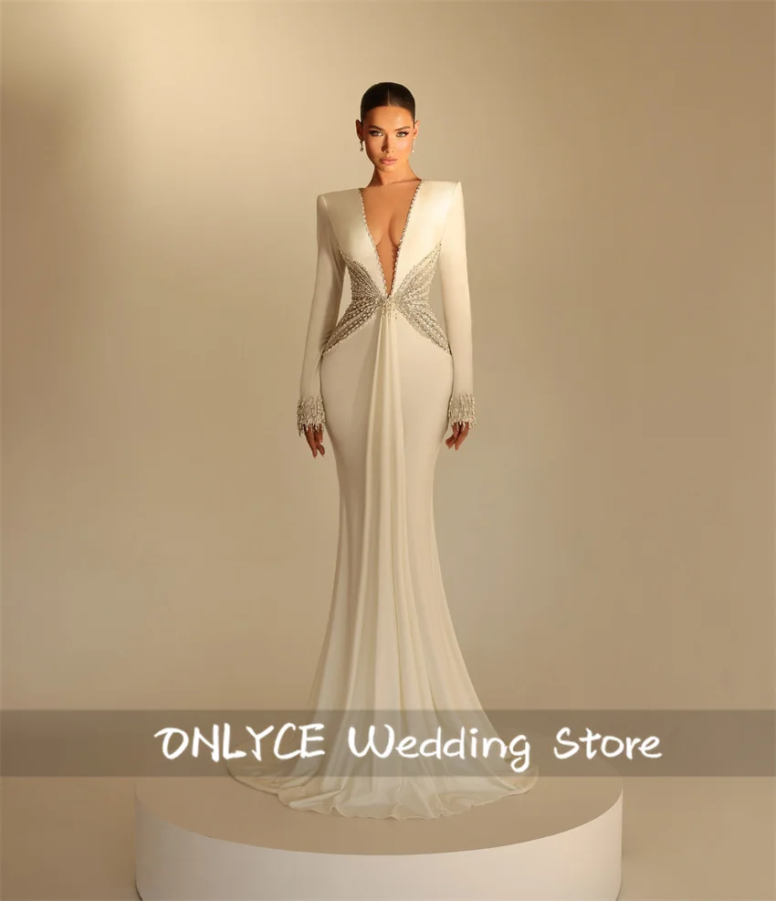 Charming V-Neck Luxury Women Mermaid Wedding Dress Bead Pearls Bridal Gowns Long Sleeves Vestido De Novia Customized
Charming V-Neck Luxury Women Mermaid Wedding Dress Bead Pearls Bridal Gowns Long Sleeves Vestido De Novia Customized