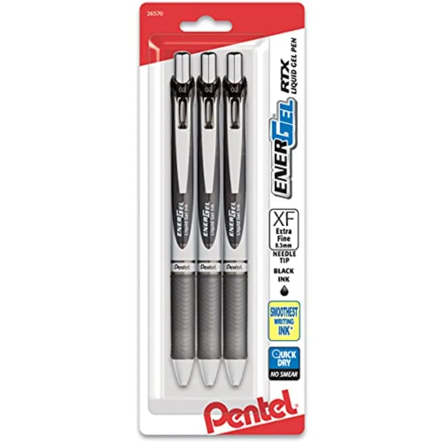 EnerGel RTX Retractable Liquid Gel Pen, 0.3mm,Extra Fine Line, Needle Tip, Ink, Pack of 3 (BLN73BP3A
EnerGel RTX Retractable Liquid Gel Pen, 0.3mm,Extra Fine Line, Needle Tip, Ink, Pack of 3 (BLN73BP3A
