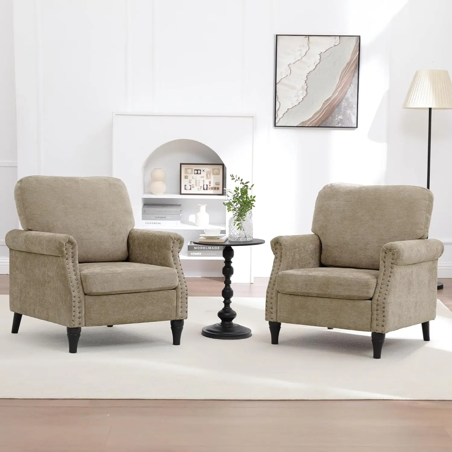 Modern Mid Century Accent Chair with Wooden Legs, Upholstered High Back Armchair for Living Room Bedroom Office (Brown, 2PCS)
Modern Mid Century Accent Chair with Wooden Legs, Upholstered High Back Armchair for Living Room Bedroom Office (Brown, 2PCS)