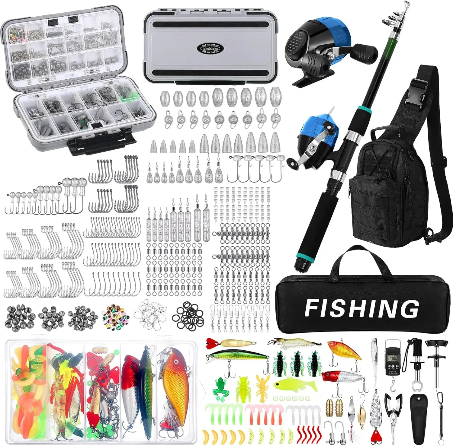 484 Pcs Fishing Tools Kit with Telescopic Rod, Reel, Tackle Box, Backpack, Lures for Men Women
484 Pcs Fishing Tools Kit with Telescopic Rod, Reel, Tackle Box, Backpack, Lures for Men Women