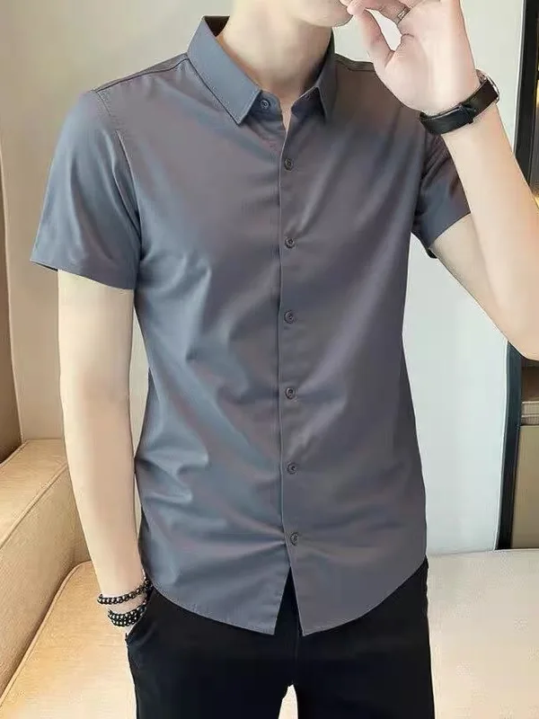 Elastic Ice Silk Slim Fit Short Sleeve Men's Shirt Summer Thin Casual Style Pure Color Casual Shirt Polyester Fiber
Elastic Ice Silk Slim Fit Short Sleeve Men's Shirt Summer Thin Casual Style Pure Color Casual Shirt Polyester Fiber