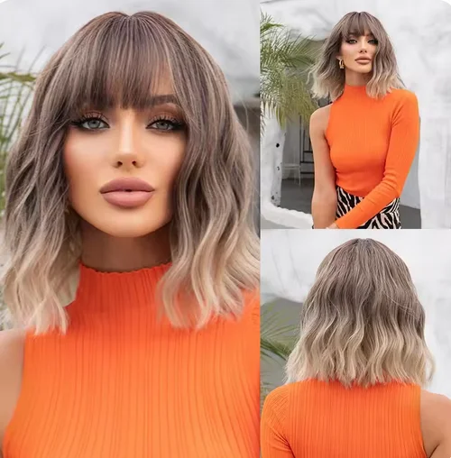 Women Grey Wavy Bob Wigs with Bangs Short Blonde Ombre Synthetic Wig With with Dark Roots Natural Hair for Daily Use
Women Grey Wavy Bob Wigs with Bangs Short Blonde Ombre Synthetic Wig With with Dark Roots Natural Hair for Daily Use