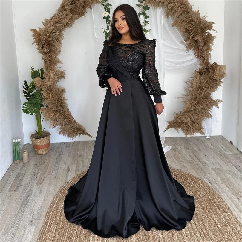 Nersesyan Modern Glitter Black Formal Party Dresses Sequined Lace Satin Puff Full Sleeves Prom Gowns Floor-Length Evening Dress
Nersesyan Modern Glitter Black Formal Party Dresses Sequined Lace Satin Puff Full Sleeves Prom Gowns Floor-Length Evening Dress
