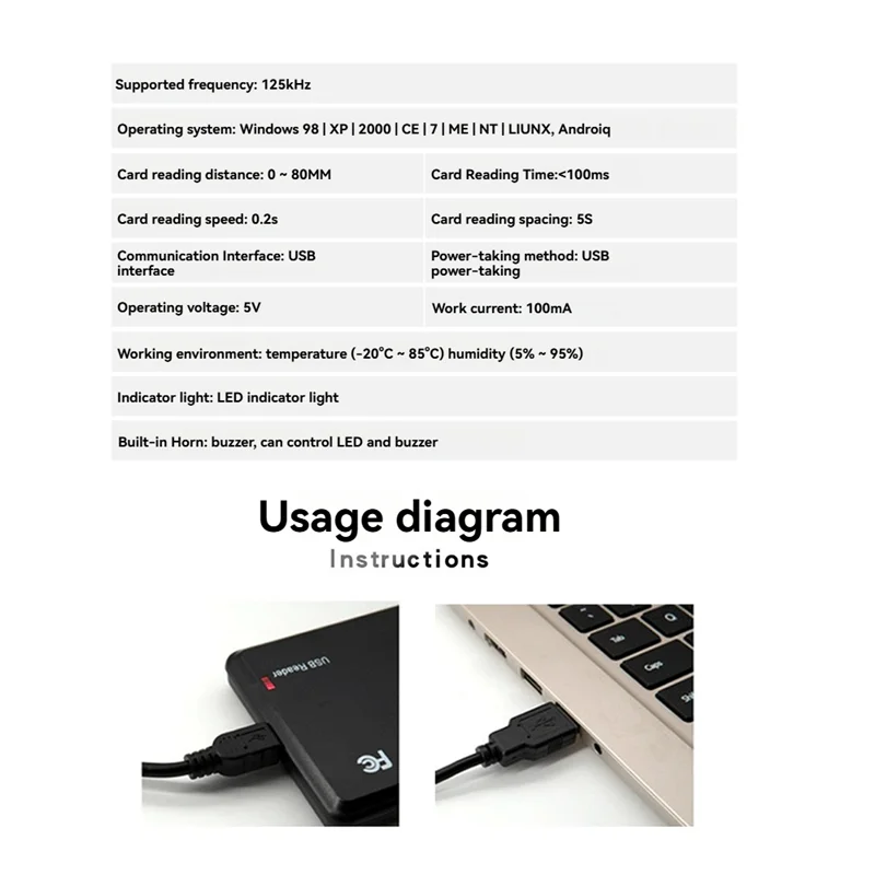 USB RFID Reader 125Khz EM4100 ID Contactless Sensitivity Smart Card Reader TK4100 Support Window System Linuxabgi 
USB RFID Reader 125Khz EM4100 ID Contactless Sensitivity Smart Card Reader TK4100 Support Window System Linuxabgi