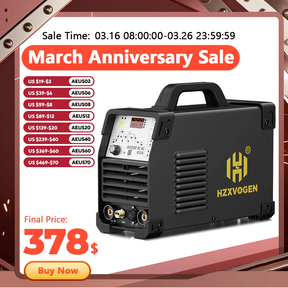 HZXVOGEN 다기능 TIG 용접기, 알루미늄 AC/DC MMA 아크 HF TIG 펄스 아르곤 용접기, 6 in 1, 2T/4T IGBT 인버터, 220V, 200A