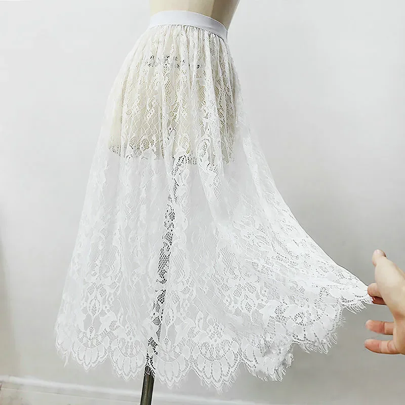 Women Sexy Mesh Lace Transparent Long Tulle Skirt Korean Fashion Summer Ladies Elastic High Waist Black White Beach Midi Skirt
Women Sexy Mesh Lace Transparent Long Tulle Skirt Korean Fashion Summer Ladies Elastic High Waist Black White Beach Midi Skirt