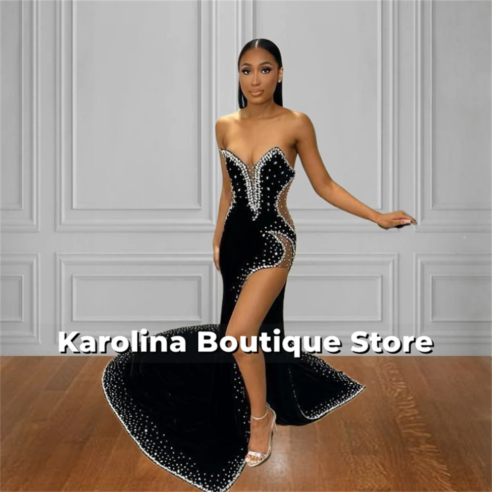 Black Velvet Beading Luxury Prom Dresses 2025 High Split Sweetheart African Party Gowns Mermaid Birthday Dress Customized
Black Velvet Beading Luxury Prom Dresses 2025 High Split Sweetheart African Party Gowns Mermaid Birthday Dress Customized