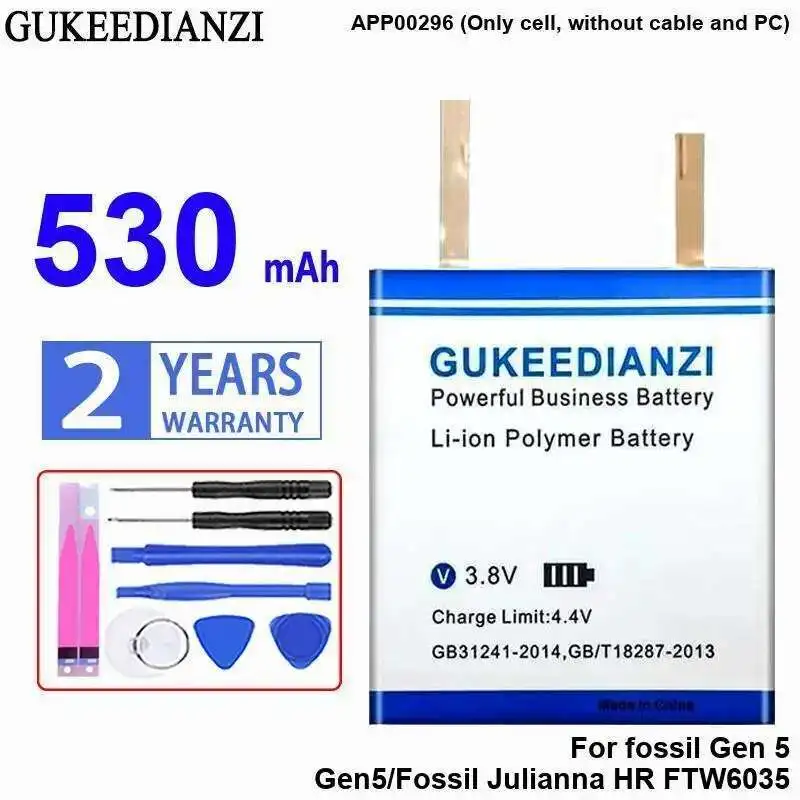Аккумулятор для умных часов APP00296, только ячейка, без кабеля и ПК, 530 мАч для Fossil Gen 5 Gen5 Fossil Julianna HR FTW6035
Аккумулятор для умных часов APP00296, только ячейка, без кабеля и ПК, 530 мАч для Fossil Gen 5 Gen5 Fossil Julianna HR FTW6035