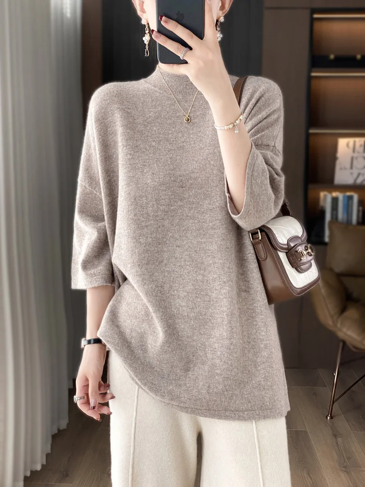 100% pure cashmere sweater women's long loose plus size seven-point sleeve sweater bottoming shirt semi-high collar short sleeve
100% pure cashmere sweater women's long loose plus size seven-point sleeve sweater bottoming shirt semi-high collar short sleeve