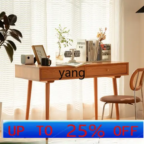 LMMCherry Ahşap Yazı Masası Tamamen Masif Ahşap Öğrenci Bilgisayar Masası Japon Tarzı Beyaz Meşe Makyaj Masası