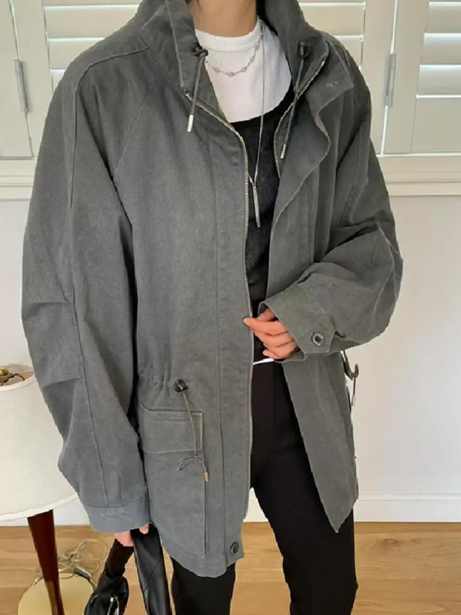 Spring Dongdaemun Zipper Collar Workwear Jacket Women Loose Drawstring Waist Retro Casual Outerwear Pure Color Long Sleeve
Spring Dongdaemun Zipper Collar Workwear Jacket Women Loose Drawstring Waist Retro Casual Outerwear Pure Color Long Sleeve