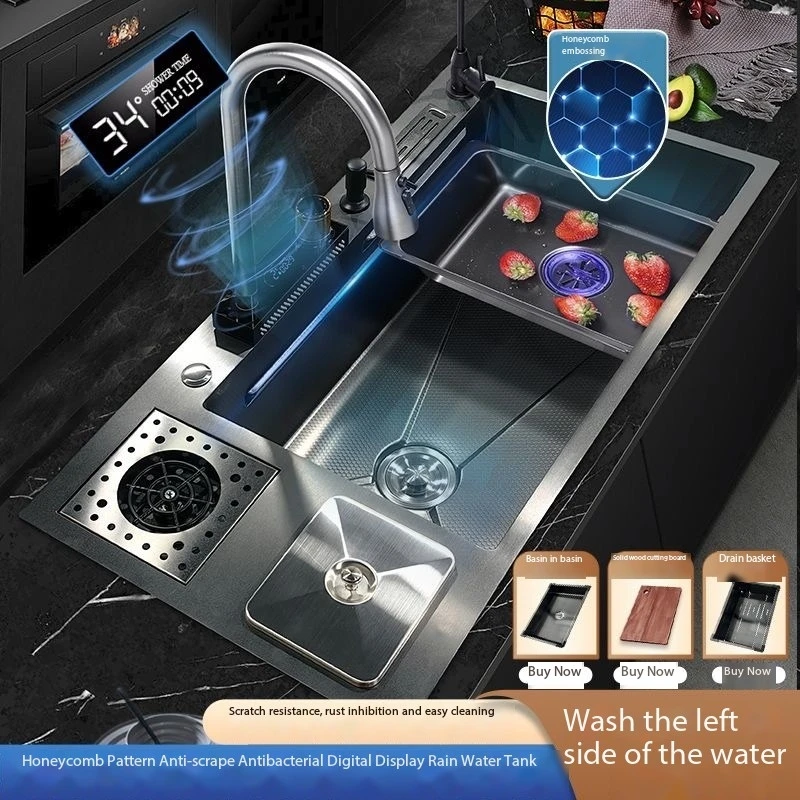 Garbage Can Honeycomb Waterfall Sink Kitchen Stainless Steel Topmount Sink Large Single Slot Wash Basin With Waterfall Faucet
Garbage Can Honeycomb Waterfall Sink Kitchen Stainless Steel Topmount Sink Large Single Slot Wash Basin With Waterfall Faucet