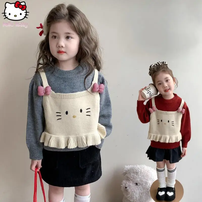 Girls Kawaiikt Cat Thickened Knitted Sweater Cartoon Autumn Winter New Anime Fake Two Piece Tops Children's Warm Knitted Sweater
Girls Kawaiikt Cat Thickened Knitted Sweater Cartoon Autumn Winter New Anime Fake Two Piece Tops Children's Warm Knitted Sweater