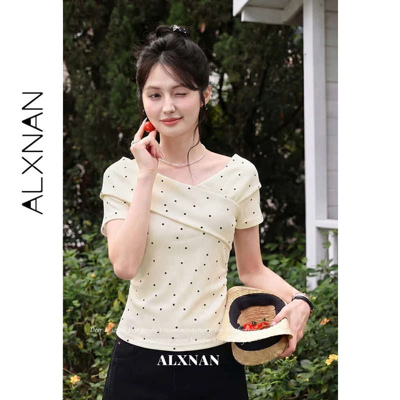 ALXNAN Polka Dot T-shirt Cross V-neck Knit Short Sleeve Tees Women 2026 Summer Elegant Casual Fashion Female Clothing L62865A-7
ALXNAN Polka Dot T-shirt Cross V-neck Knit Short Sleeve Tees Women 2026 Summer Elegant Casual Fashion Female Clothing L62865A-7