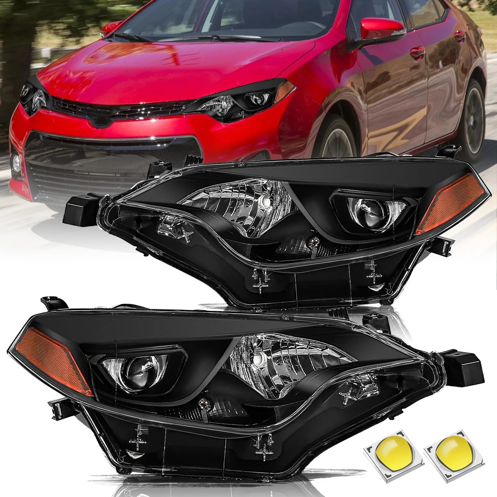 For 2014 2015 2016 Toyota Corolla Sedan Black Headlights Amber Corner Lamps Pair
For 2014 2015 2016 Toyota Corolla Sedan Black Headlights Amber Corner Lamps Pair