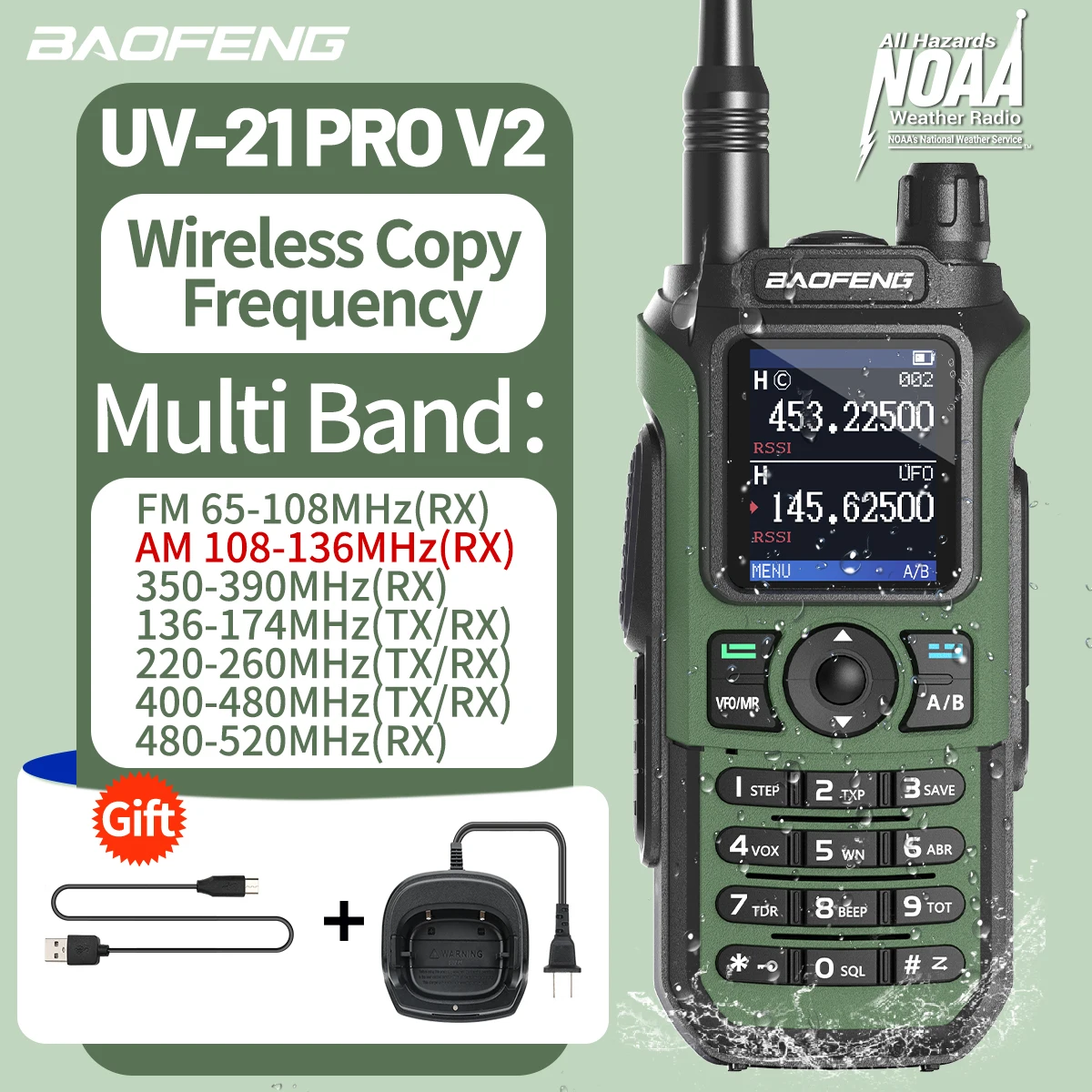 Baofeng UV-21 Pro V2 Wireless Copy Frequency Walkie Talkie Multi Band Long Range Type-C Charger UV 5R Ham Radio
Baofeng UV-21 Pro V2 Wireless Copy Frequency Walkie Talkie Multi Band Long Range Type-C Charger UV 5R Ham Radio