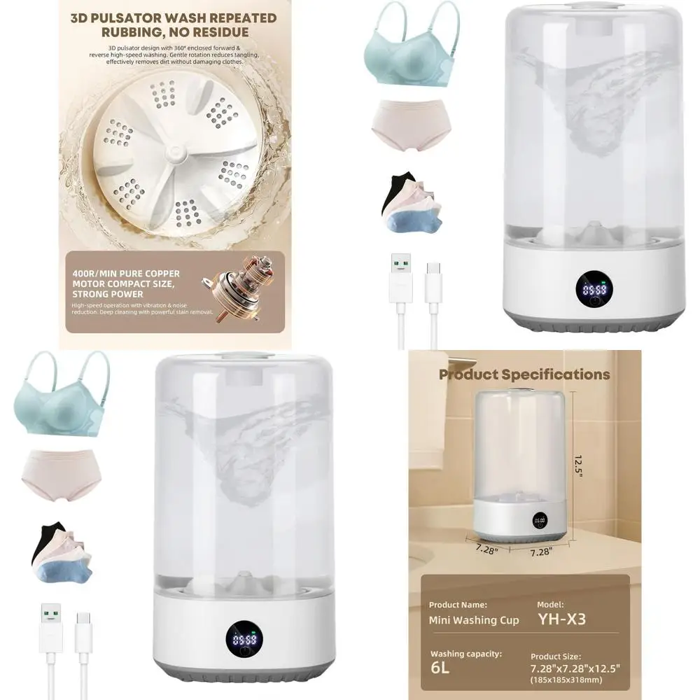 Компактная портативная стиральная машина на 6 л для небольших загрузок, нижнего белья, детской одежды, одежды для домашних животных, перезаряжаемая, идеально подходит для путешествий, автодомов
Компактная портативная стиральная машина на 6 л для небольших загрузок, нижнего белья, детской одежды, одежды для домашних животных, перезаряжаемая, идеально подходит для путешествий, автодомов