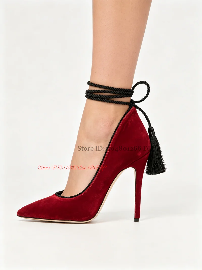 Fringed Velvet Stiletto Party Shoes Women Elegant Red Pointed Toe Slip-On High Heels Female Retro Fashion Tassel Lace Up Pumps
Fringed Velvet Stiletto Party Shoes Women Elegant Red Pointed Toe Slip-On High Heels Female Retro Fashion Tassel Lace Up Pumps