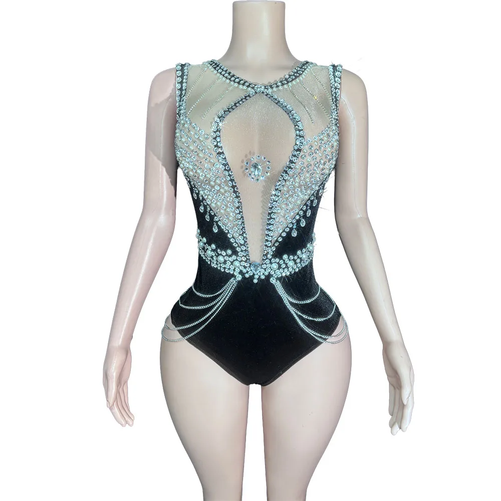 Sexy Sparkly Rhinestones Chains Bodysuit Women See Through Outfit Performance Dance Costume Singer Dancer Show Stage Wear
Sexy Sparkly Rhinestones Chains Bodysuit Women See Through Outfit Performance Dance Costume Singer Dancer Show Stage Wear