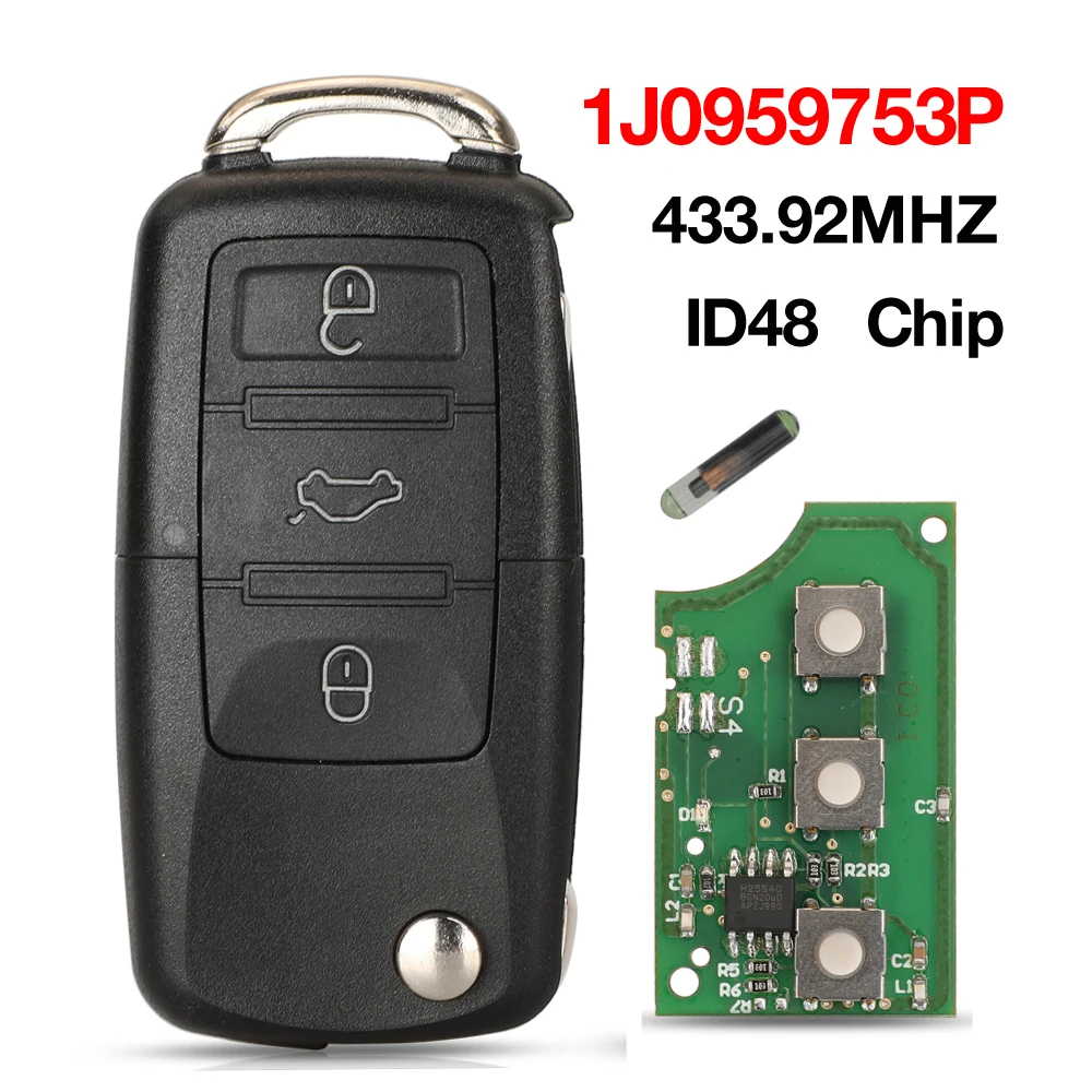 Jingyuqin 3 Buttons 434MHz ID48 Flip Remote Control Car Key For Volkswagen VW Beetle Golf Jetta Passat 2011-2015 1J0959753P
Jingyuqin 3 Buttons 434MHz ID48 Flip Remote Control Car Key For Volkswagen VW Beetle Golf Jetta Passat 2011-2015 1J0959753P