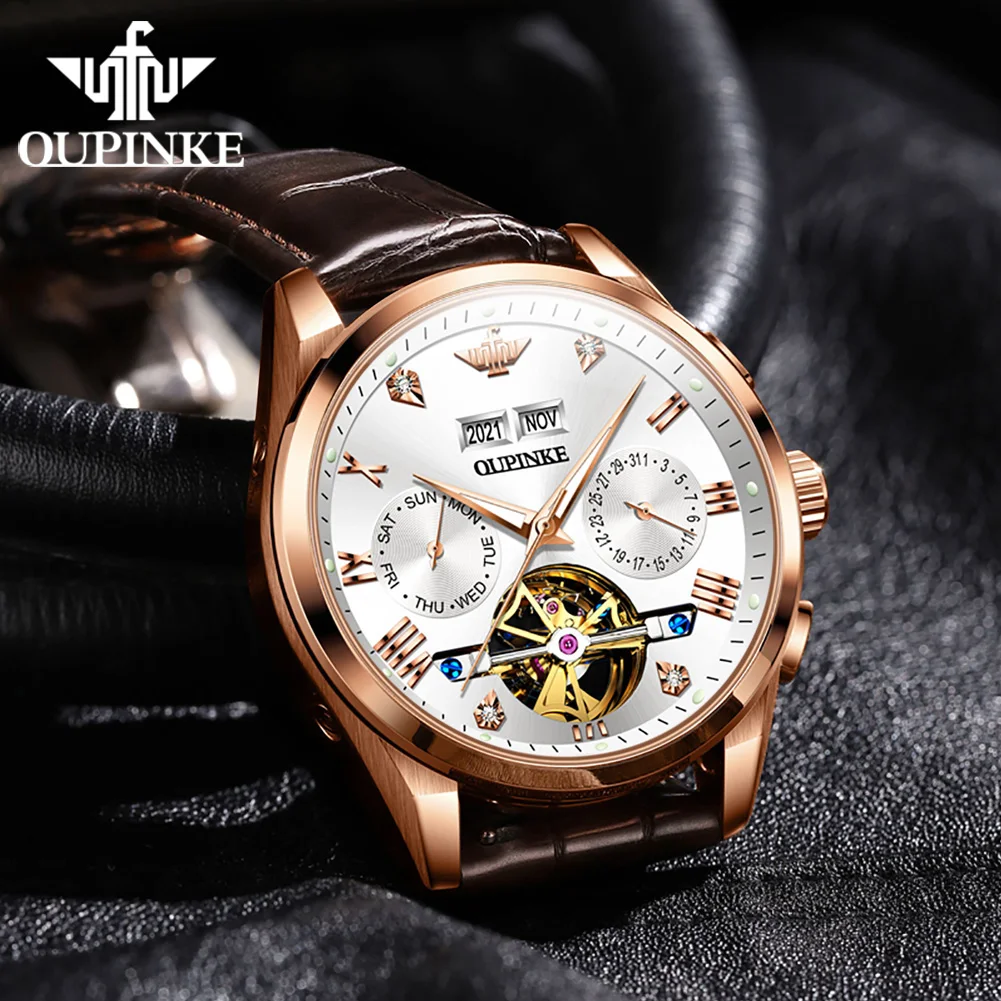 OUPINKE 3186 Mens Watch Leather Strap Original Multifunctional Mechanical Watch Waterproof Moon Phase Watches For Man Gifts
OUPINKE 3186 Mens Watch Leather Strap Original Multifunctional Mechanical Watch Waterproof Moon Phase Watches For Man Gifts