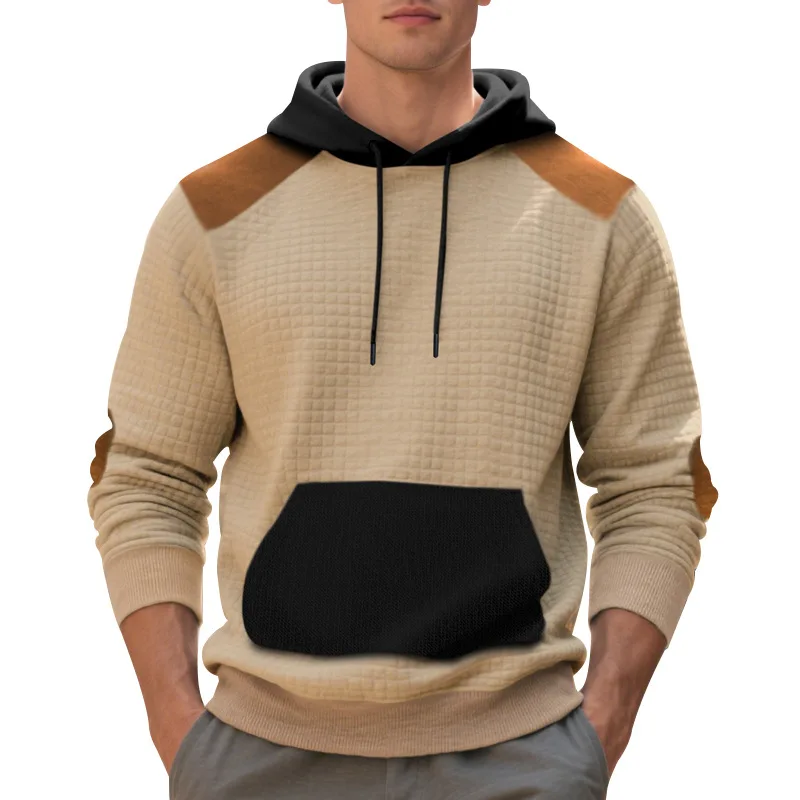 European Men's Casual Color Blocked Pullover Jacquard Men's Checkered Hooded Sweatshirt with Large Pockets Streetwear Men
European Men's Casual Color Blocked Pullover Jacquard Men's Checkered Hooded Sweatshirt with Large Pockets Streetwear Men